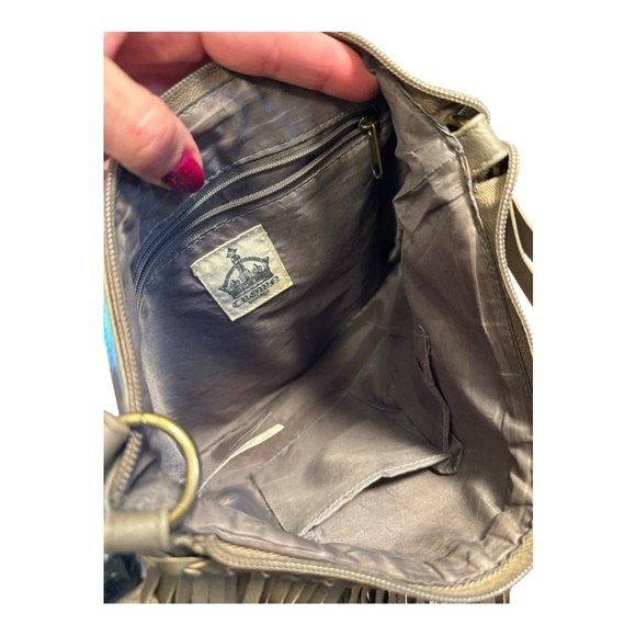 Crown Vintage Fringe Crossbody Bag Tan Boho Festival Purse - Picture 6 of 10